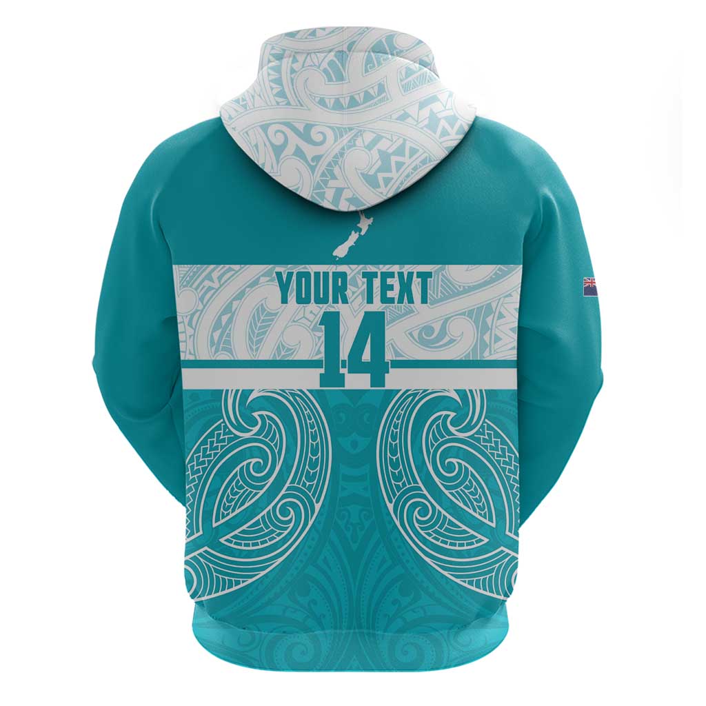 New Zealand Silver Fern Cricket Custom Hoodie Black Cap Teal Maori Pattern - Polynesian Pride
