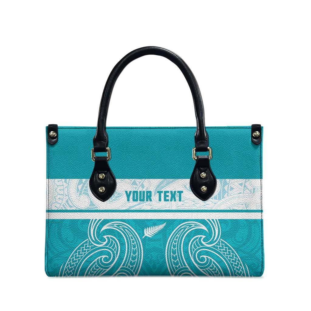 New Zealand Silver Fern Cricket Custom Leather Bag Black Cap Teal Maori Pattern - Polynesian Pride