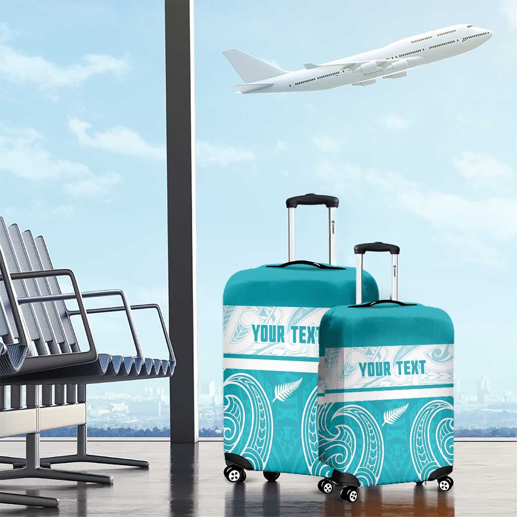 New Zealand Silver Fern Cricket Custom Luggage Cover Black Cap Teal Maori Pattern - Polynesian Pride