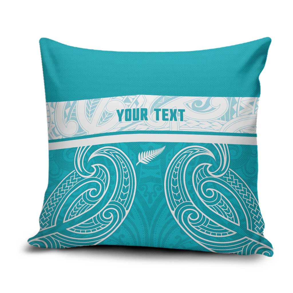 New Zealand Silver Fern Cricket Custom Pillow Cover Black Cap Teal Maori Pattern - Polynesian Pride