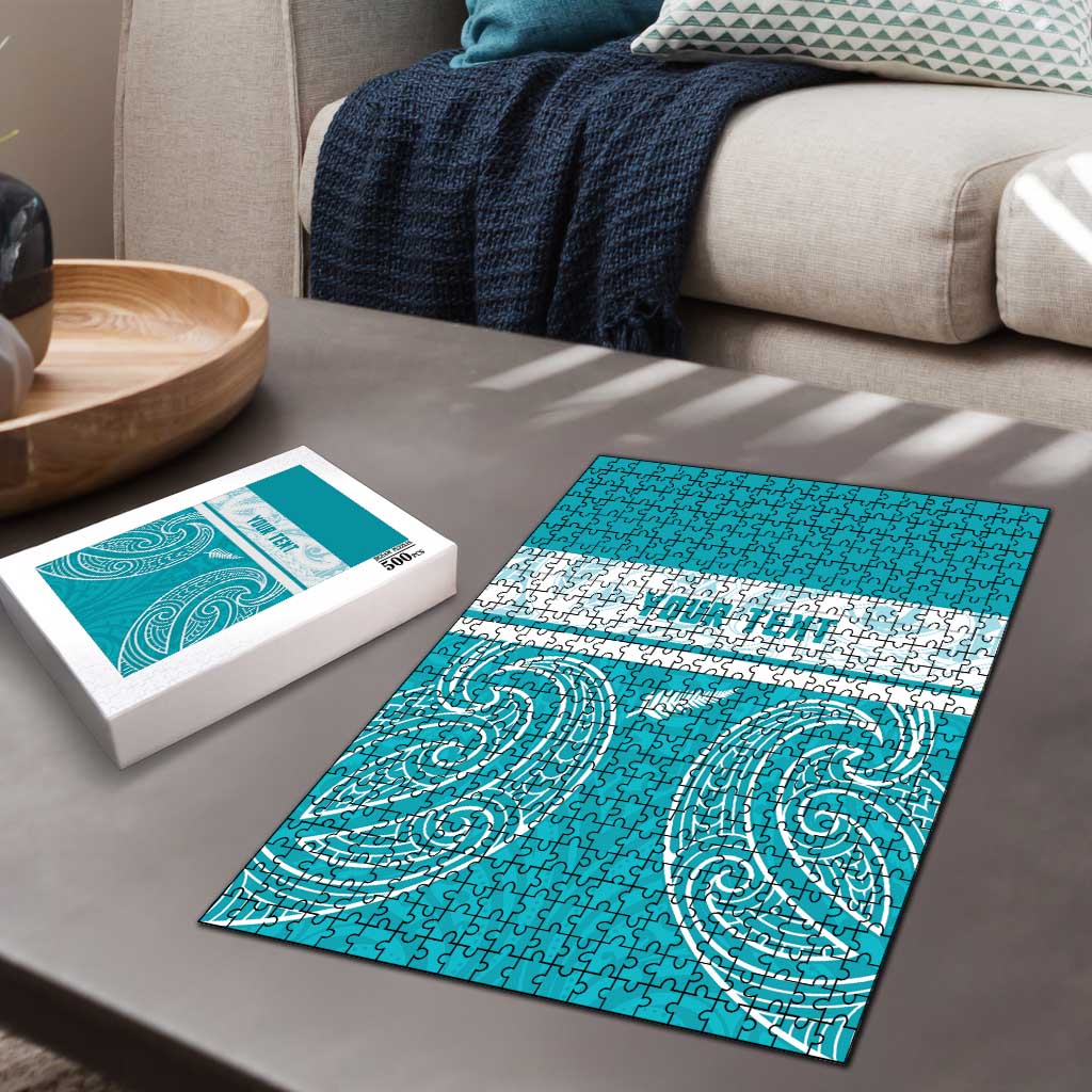 New Zealand Silver Fern Cricket Custom Puzzle Black Cap Teal Maori Pattern - Polynesian Pride