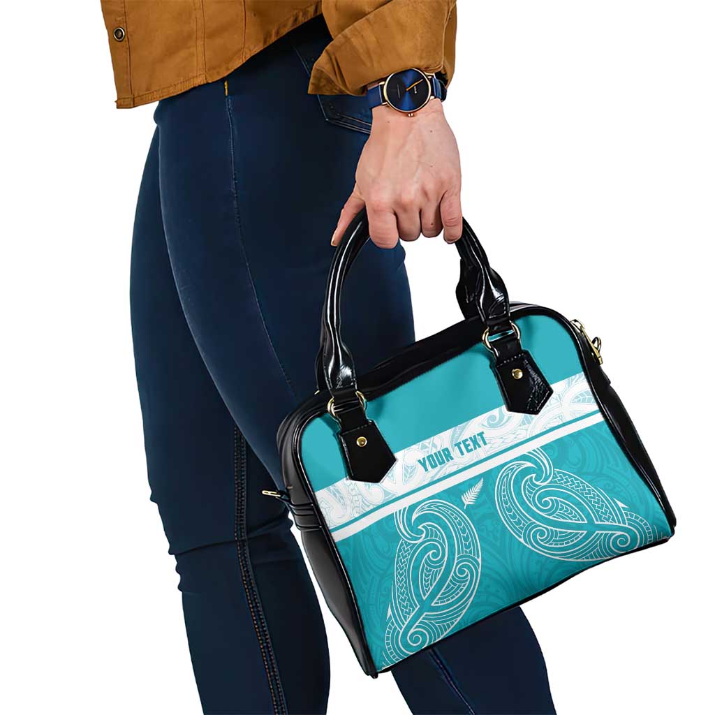 New Zealand Silver Fern Cricket Custom Shoulder Handbag Black Cap Teal Maori Pattern - Polynesian Pride