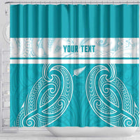 New Zealand Silver Fern Cricket Custom Shower Curtain Black Cap Teal Maori Pattern - Polynesian Pride