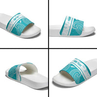 New Zealand Silver Fern Cricket Custom Slide Sandals Black Cap Teal Maori Pattern - Polynesian Pride