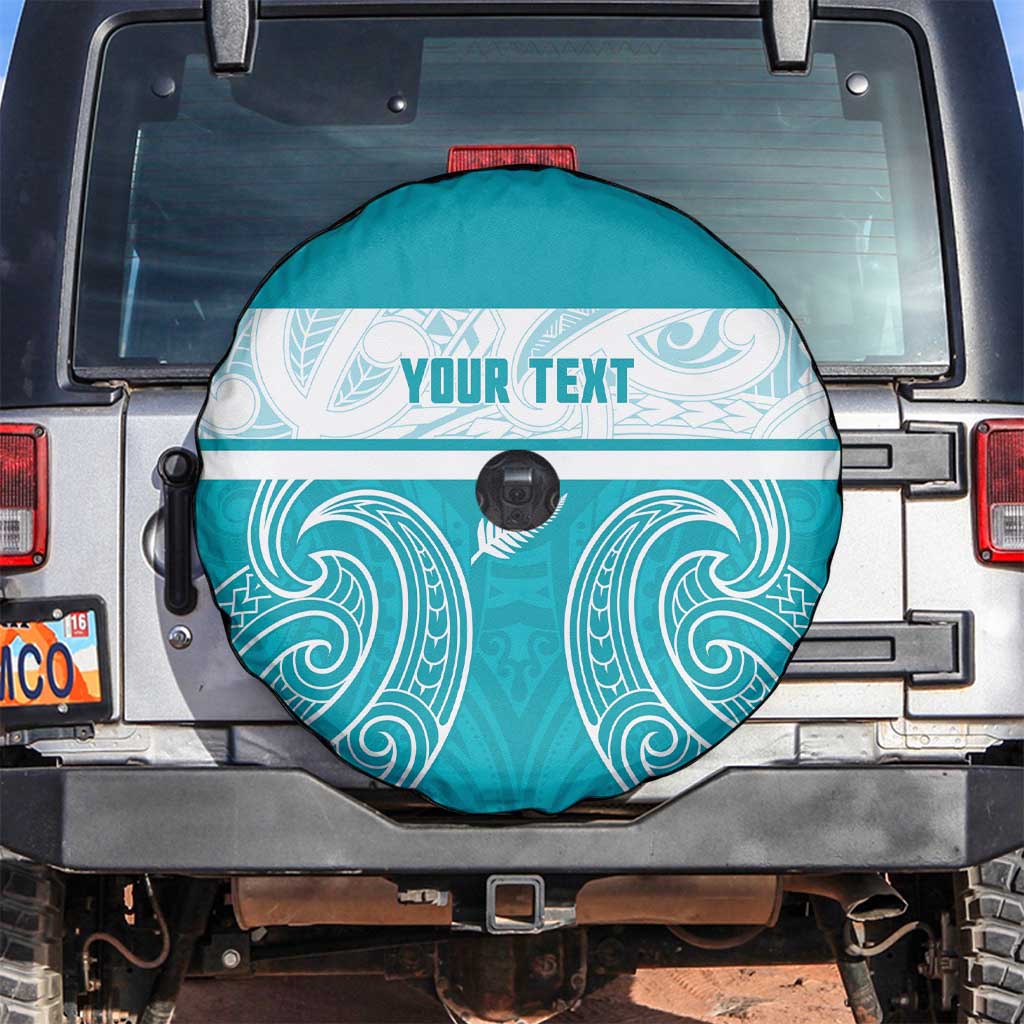 New Zealand Silver Fern Cricket Custom Spare Tire Cover Black Cap Teal Maori Pattern - Polynesian Pride