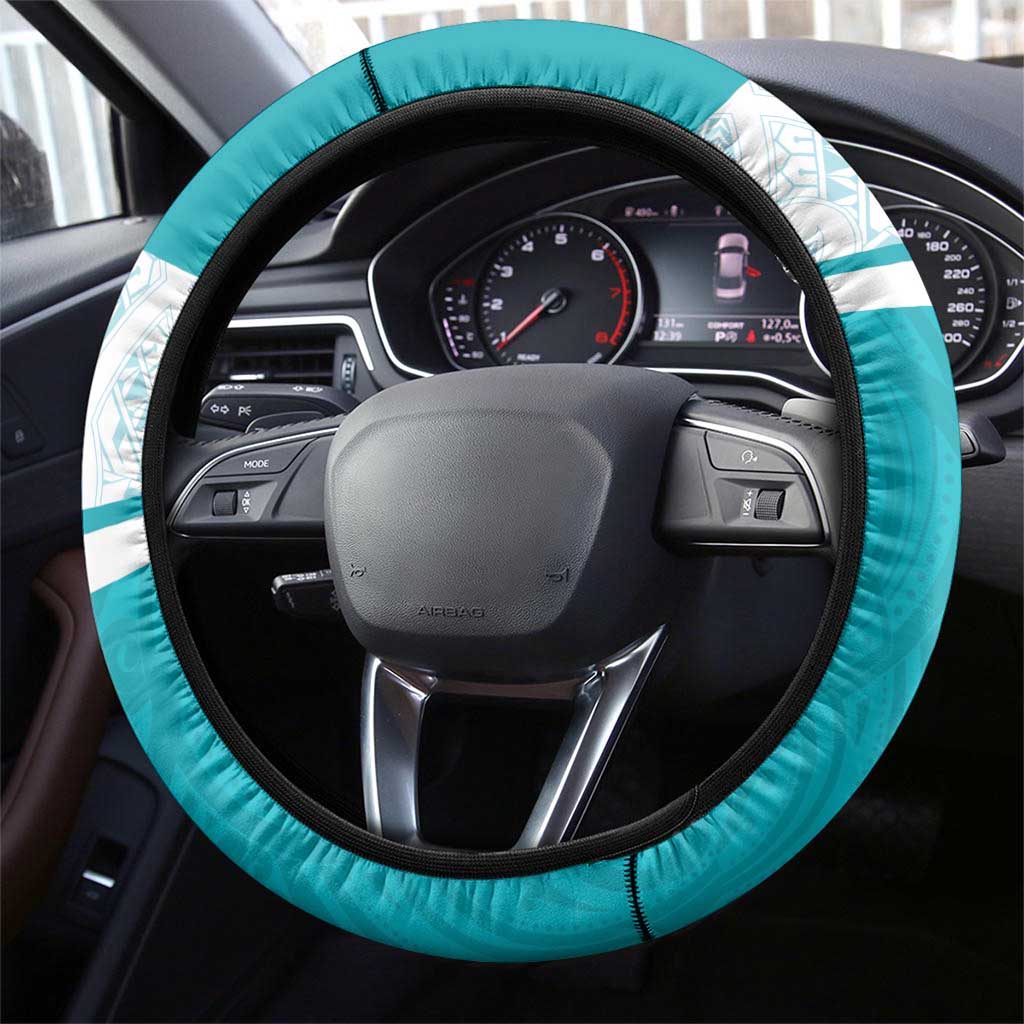 New Zealand Silver Fern Cricket Steering Wheel Cover Black Cap Teal Maori Pattern - Polynesian Pride