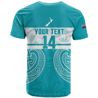 New Zealand Silver Fern Cricket Custom T Shirt Black Cap Teal Maori Pattern - Polynesian Pride