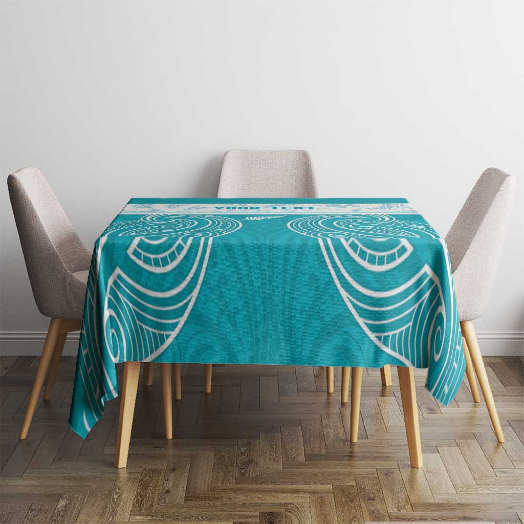 New Zealand Silver Fern Cricket Custom Tablecloth Black Cap Teal Maori Pattern - Polynesian Pride