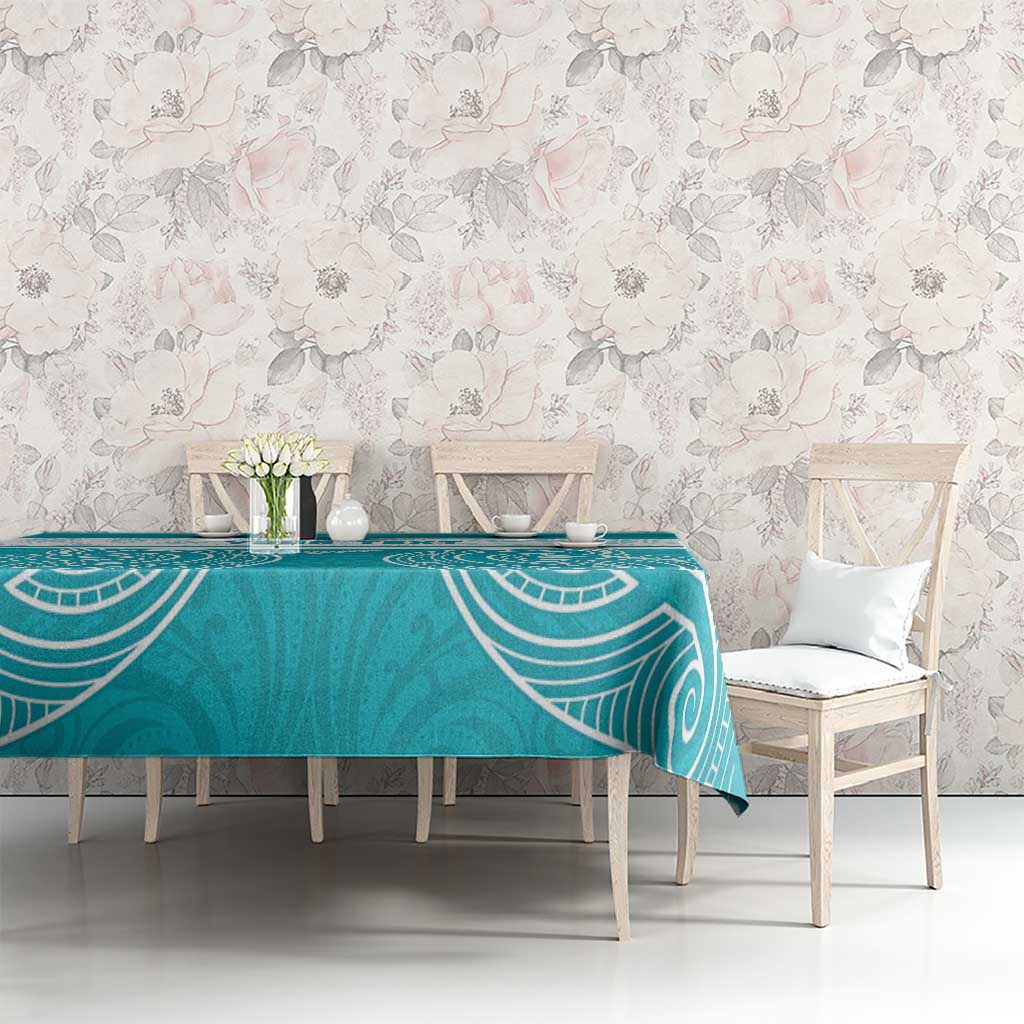 New Zealand Silver Fern Cricket Custom Tablecloth Black Cap Teal Maori Pattern - Polynesian Pride