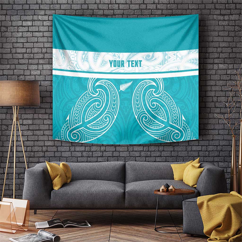 New Zealand Silver Fern Cricket Custom Tapestry Black Cap Teal Maori Pattern - Polynesian Pride