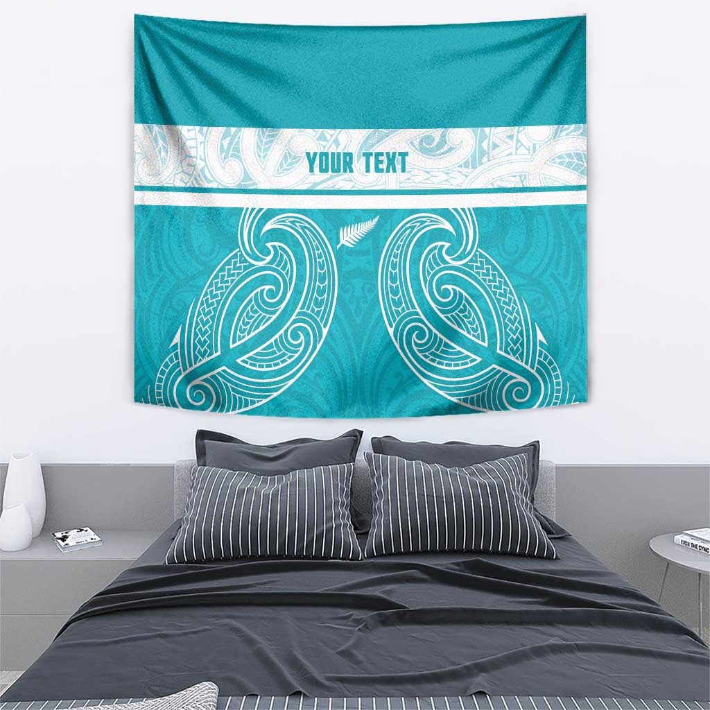 New Zealand Silver Fern Cricket Custom Tapestry Black Cap Teal Maori Pattern - Polynesian Pride