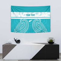 New Zealand Silver Fern Cricket Custom Tapestry Black Cap Teal Maori Pattern - Polynesian Pride