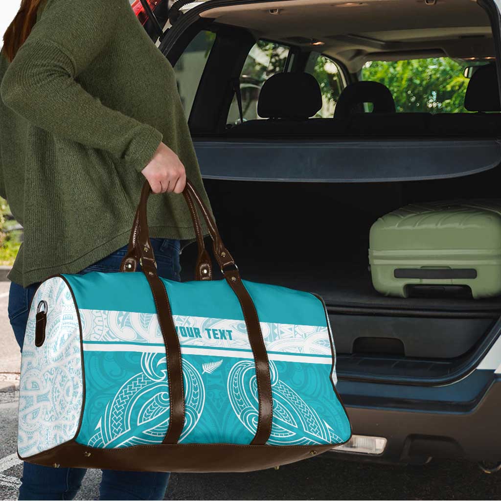 New Zealand Silver Fern Cricket Custom Travel Bag Black Cap Teal Maori Pattern - Polynesian Pride