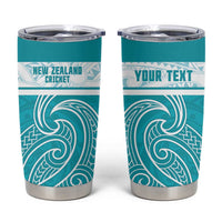 New Zealand Silver Fern Cricket Custom Tumbler Cup Black Cap Teal Maori Pattern - Polynesian Pride