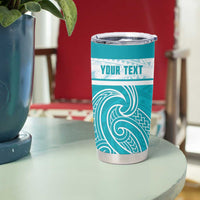 New Zealand Silver Fern Cricket Custom Tumbler Cup Black Cap Teal Maori Pattern - Polynesian Pride