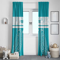 New Zealand Silver Fern Cricket Custom Window Curtain Black Cap Teal Maori Pattern - Polynesian Pride