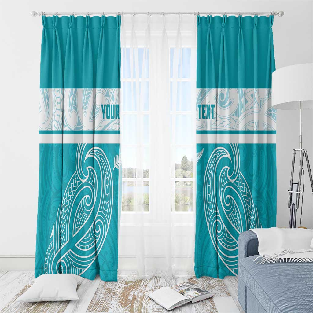 New Zealand Silver Fern Cricket Custom Window Curtain Black Cap Teal Maori Pattern - Polynesian Pride