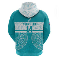 New Zealand Silver Fern Cricket Custom Zip Hoodie Black Cap Teal Maori Pattern - Polynesian Pride