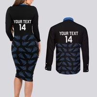 New Zealand Silver Fern Cricket Custom Couples Matching Long Sleeve Bodycon Dress and Long Sleeve Button Shirt Black Cap T20 Version - Polynesian Pride