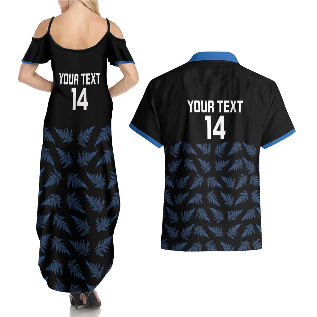 New Zealand Silver Fern Cricket Custom Couples Matching Summer Maxi Dress and Hawaiian Shirt Black Cap T20 Version - Polynesian Pride