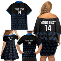 New Zealand Silver Fern Cricket Custom Family Matching Off Shoulder Short Dress and Hawaiian Shirt Black Cap T20 Version - Polynesian Pride