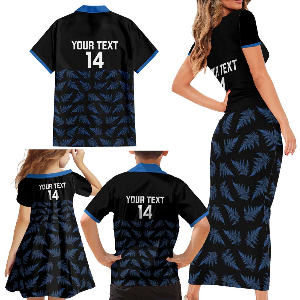 New Zealand Silver Fern Cricket Custom Family Matching Short Sleeve Bodycon Dress and Hawaiian Shirt Black Cap T20 Version - Polynesian Pride