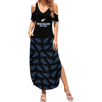 New Zealand Silver Fern Cricket Custom Family Matching Summer Maxi Dress and Hawaiian Shirt Black Cap T20 Version - Polynesian Pride