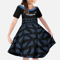 New Zealand Silver Fern Cricket Custom Family Matching Tank Maxi Dress and Hawaiian Shirt Black Cap T20 Version - Polynesian Pride