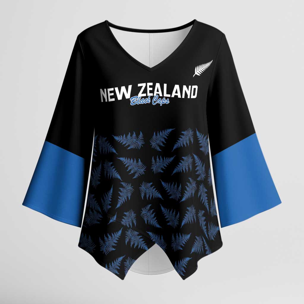 New Zealand Silver Fern Cricket Custom Kimono Sleeve Blouse Black Cap T20 Version - Polynesian Pride