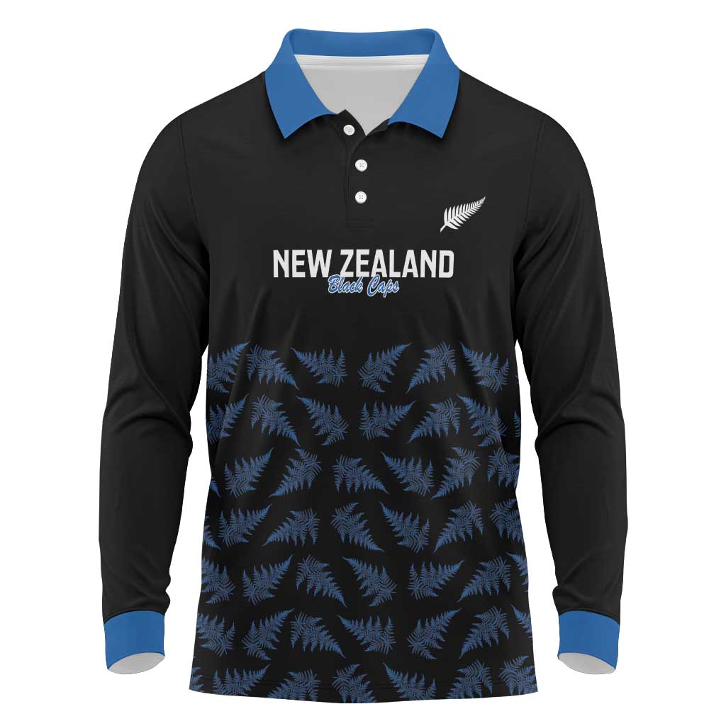 New Zealand Silver Fern Cricket Custom Long Sleeve Polo Shirt Black Cap T20 Version LT14 Black - Polynesian Pride