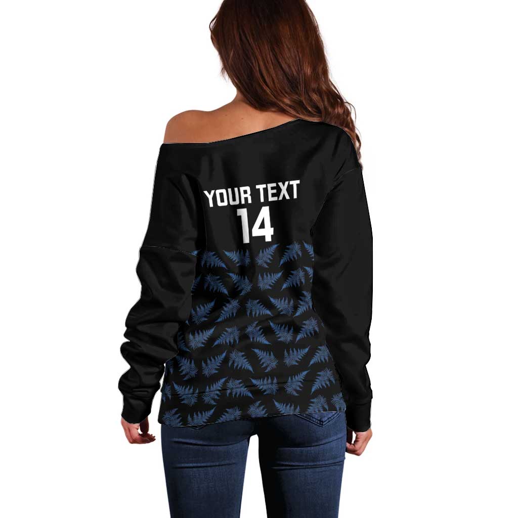 New Zealand Silver Fern Cricket Custom Off Shoulder Sweater Black Cap T20 Version - Polynesian Pride