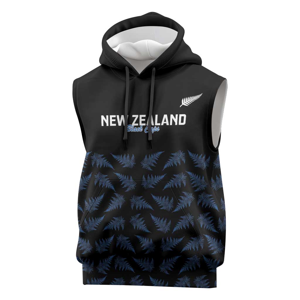 New Zealand Silver Fern Cricket Custom Sleeveless Hoodie Black Cap T20 Version - Polynesian Pride