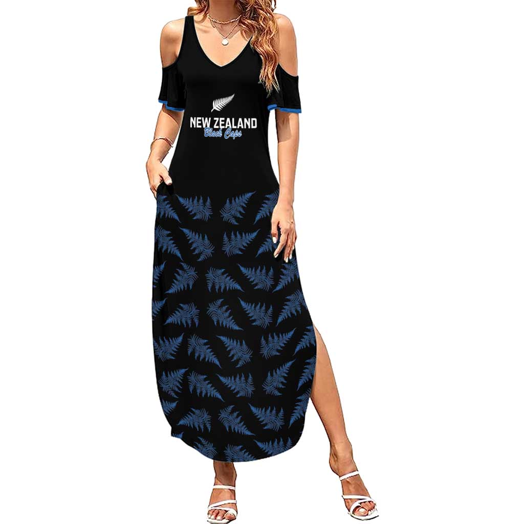 New Zealand Silver Fern Cricket Custom Summer Maxi Dress Black Cap T20 Version - Polynesian Pride