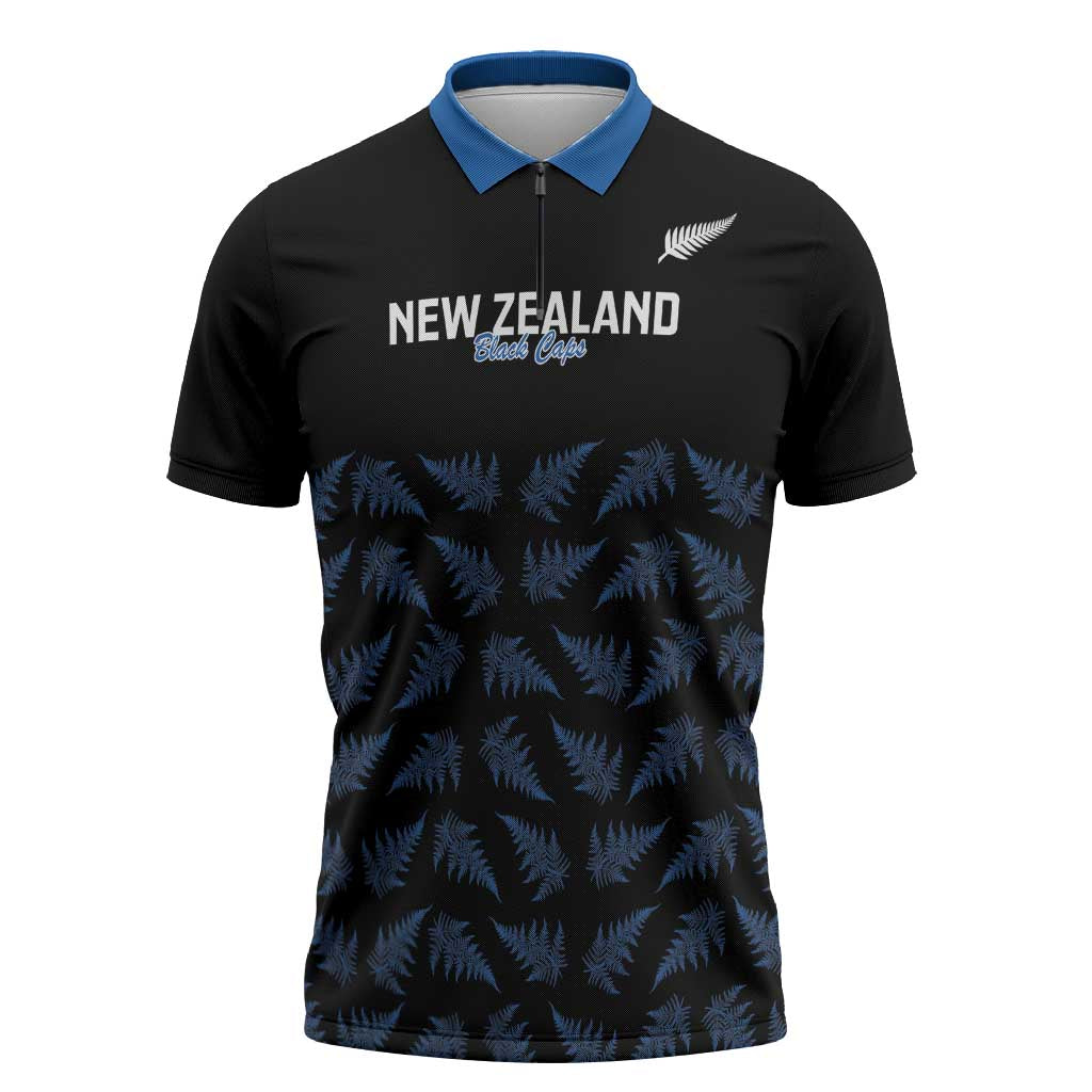 New Zealand Silver Fern Cricket Custom Zipper Polo Shirt Black Cap T20 Version - Polynesian Pride