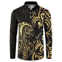 Gold And Black Aoteara Horse Racing Button Sweatshirt NZ Maori Pattern