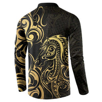 Gold And Black Aoteara Horse Racing Button Sweatshirt NZ Maori Pattern