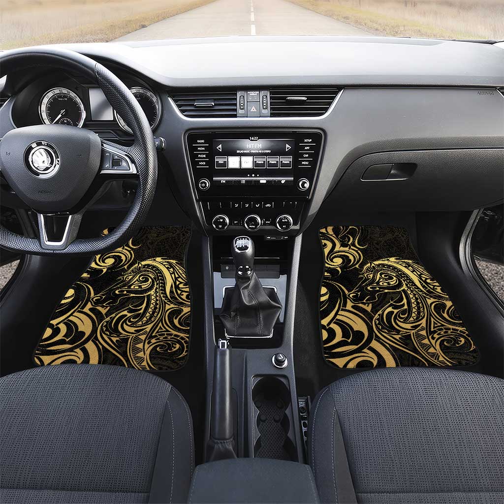 Gold And Black Aoteara Horse Racing Car Mats NZ Maori Pattern