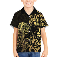 Gold And Black Aotearoa Horse Racing Kid Hawaiian Shirt NZ Maori Pattern LT14 Kid Black - Polynesian Pride