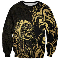Gold And Black Aoteara Horse Racing Sweatshirt NZ Maori Pattern