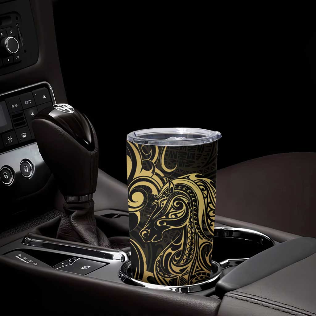 Gold And Black Aoteara Horse Racing Tumbler Cup NZ Maori Pattern