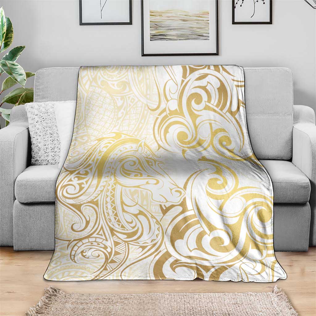 Gold And White Aoteara Horse Racing Blanket NZ Maori Pattern