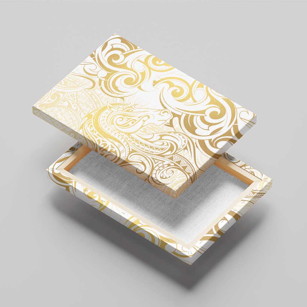 Gold And White Aoteara Horse Racing Canvas Wall Art NZ Maori Pattern