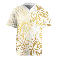Gold And White Aoteara Horse Racing Rugby Jersey NZ Maori Pattern