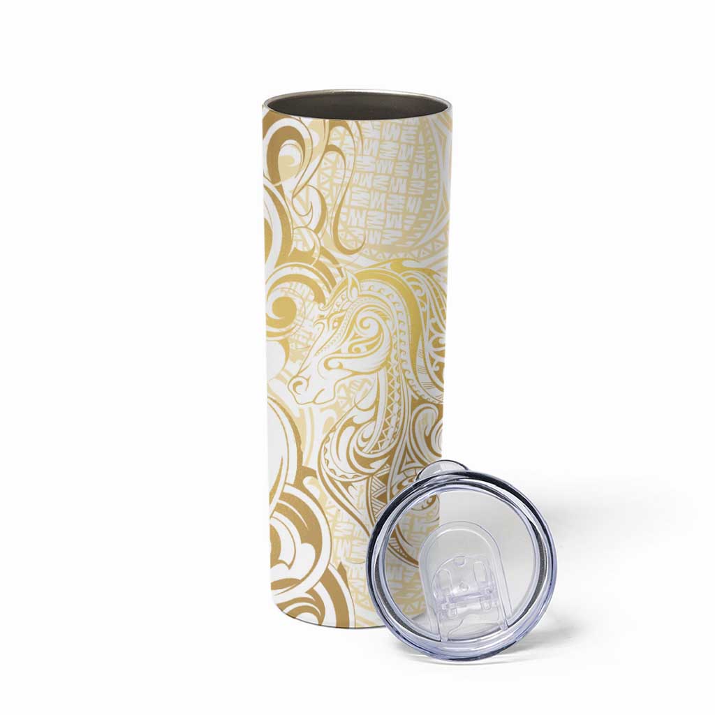 Gold And White Aoteara Horse Racing Skinny Tumbler NZ Maori Pattern