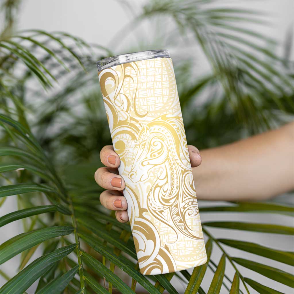 Gold And White Aoteara Horse Racing Skinny Tumbler NZ Maori Pattern