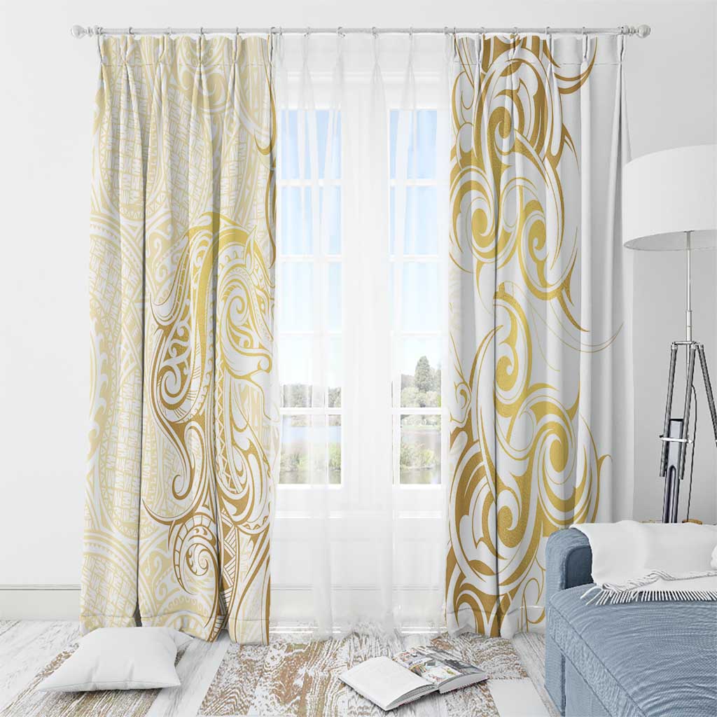 Gold And White Aoteara Horse Racing Window Curtain NZ Maori Pattern