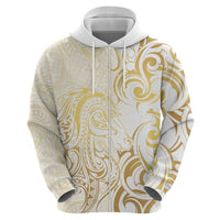 Gold And White Aoteara Horse Racing Zip Hoodie NZ Maori Pattern