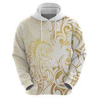 Gold And White Aoteara Horse Racing Zip Hoodie NZ Maori Pattern