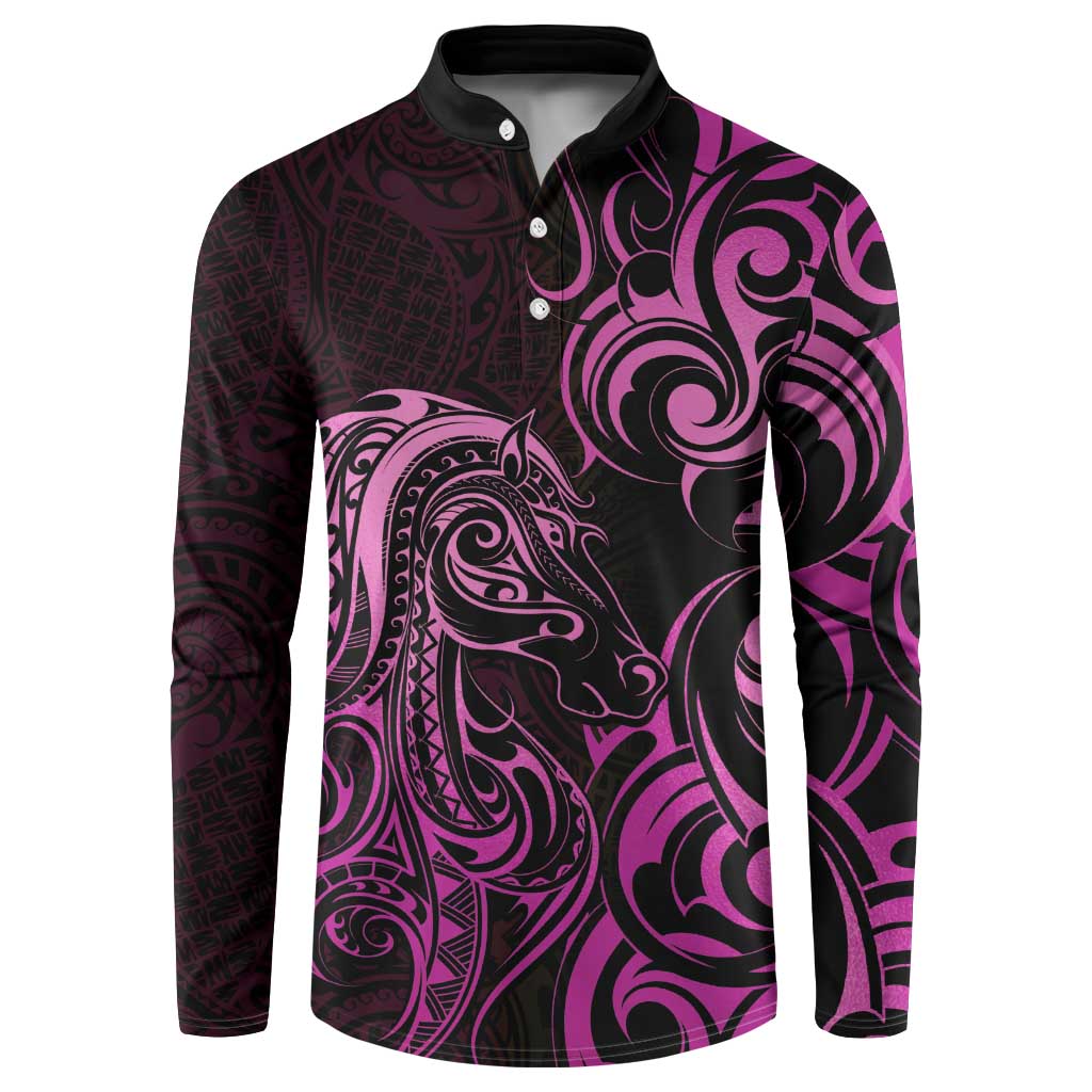 Pink Aoteara Horse Racing Button Sweatshirt NZ Maori Pattern