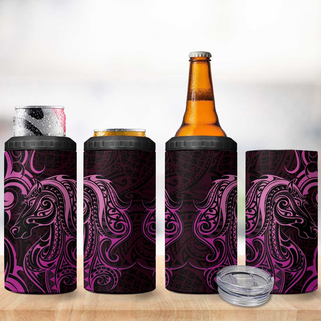 Pink Aoteara Horse Racing 4 in 1 Can Cooler Tumbler NZ Maori Pattern